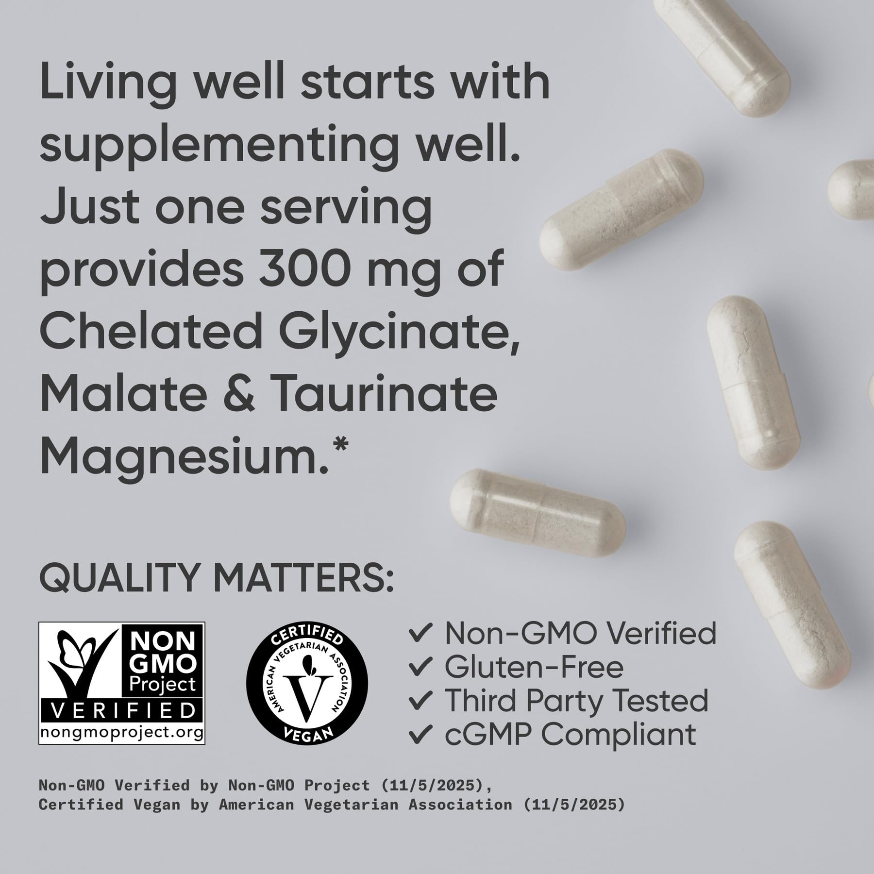 Sports Research® Chelated Triple Magnesium Complex with Glycinate, Taurinate & Malate (Chelamax®) for Enhanced Bioavailability* - 300 mg per Serving, Non-GMO, Certified Vegan, 120 Veggie Capsules - Maple Wellness Supplements
