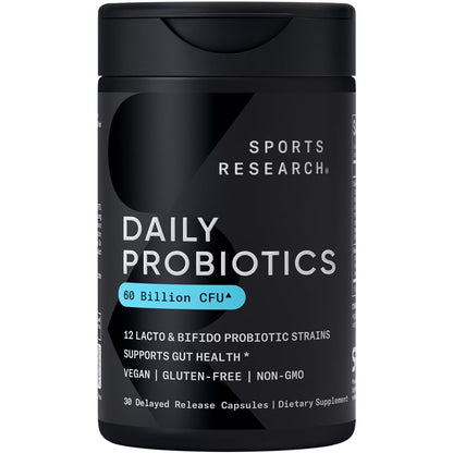 Sports Research Daily Probiotics with Prebiotics, 60 Billion CFU - Vegan Capsules for Gut Health & Digestive Support, Probiotics for Women & Men - Maple Wellness Supplements