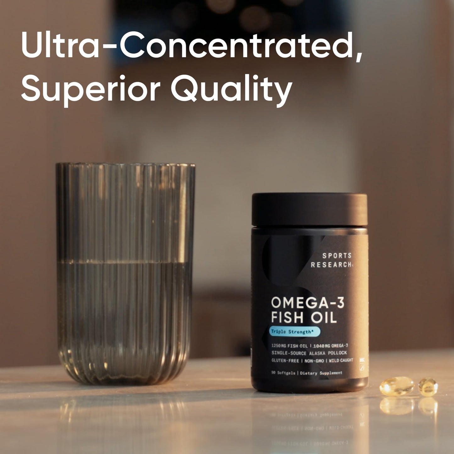 Sports Research® Omega-3 Fish Oil 1250 - Triple Strength Fish Oil Supplement from Wild Alaska Pollock - MSC Certified Sustainable · Non-GMO · Soy Free - 90 Softgel Capsules - Maple Wellness Supplements