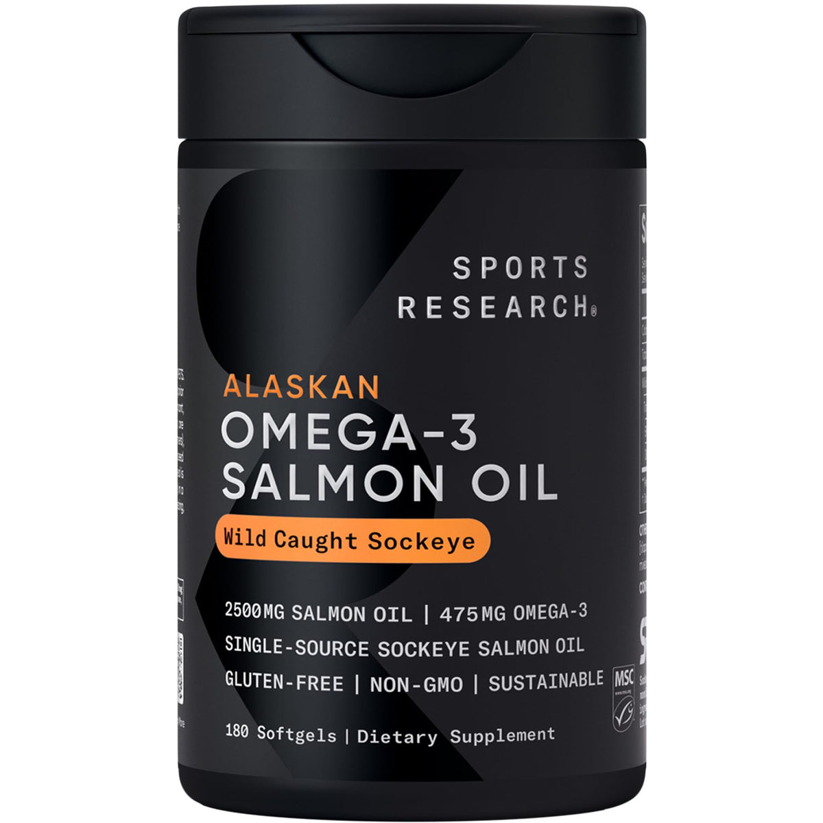 Sports Research® Salmon Oil - Single-Source Wild Alaskan Sockeye | 2500 mg per Serving w/EPA & DHA Fatty Acids | MSC Certified - 180 Count Softgels - Maple Wellness Supplements