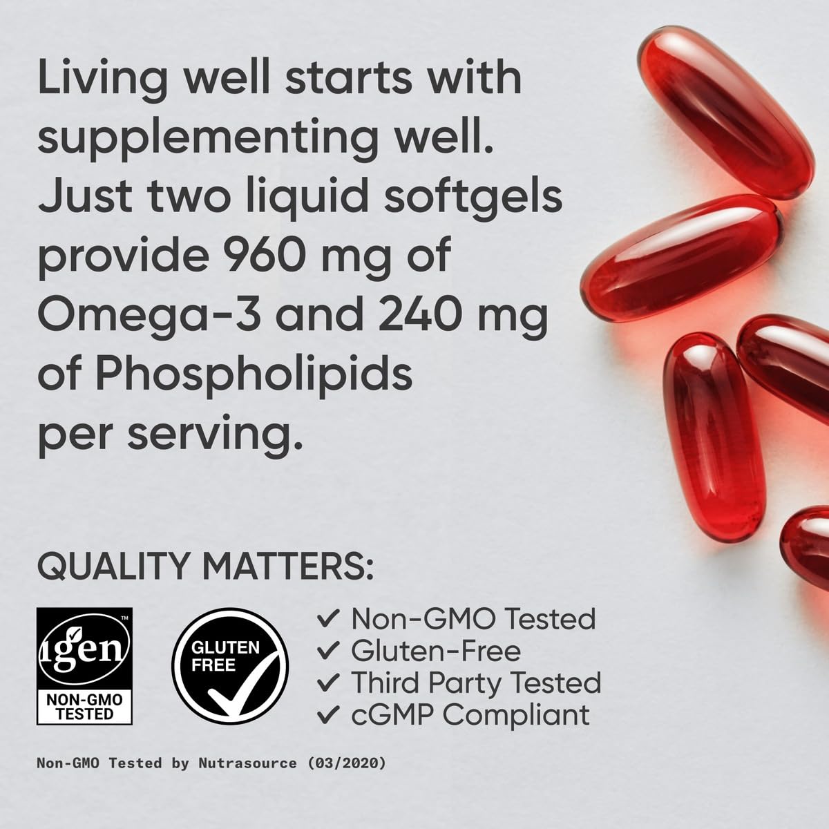Sports Research® Total Omega-3 Fish Oil 2200mg - Made from Antarctic Krill w/Astaxanthin, Wild Sockeye Salmon & Alaska Pollock - 960mg of EPA & DHA - 120 Softgels - Maple Wellness Supplements