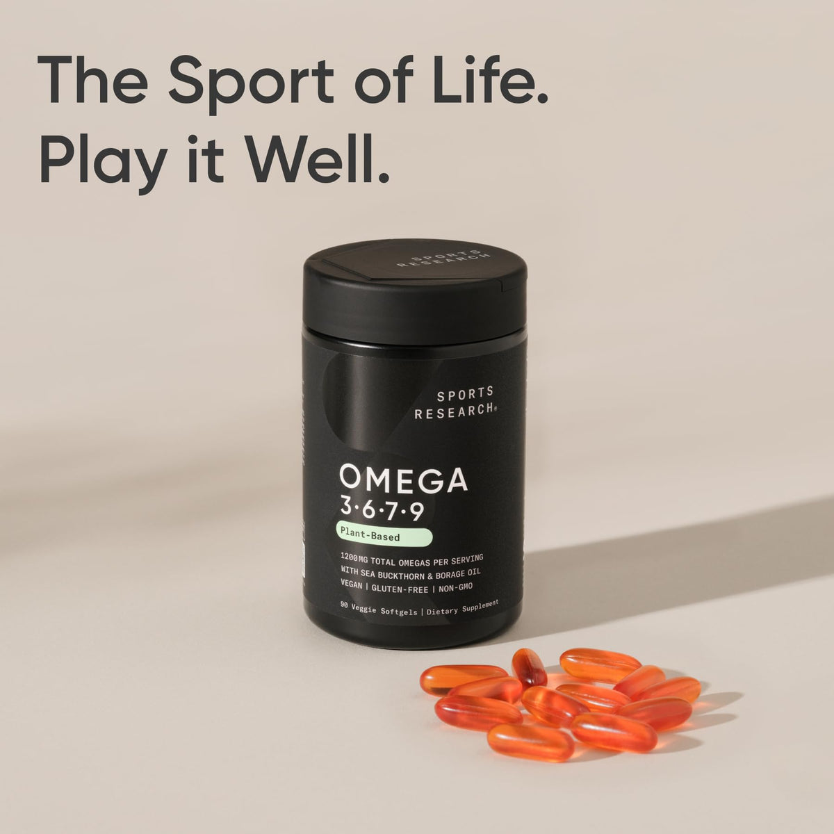 Sports Research® Vegan Omega 3-6-7-9 - 1200 mg of Multi-Spectrum Omega Fatty Acids Certified Non-GMO Formula with Sea Buckthorn & Borage Oil - 90 Veggie Softgels - Maple Wellness Supplements