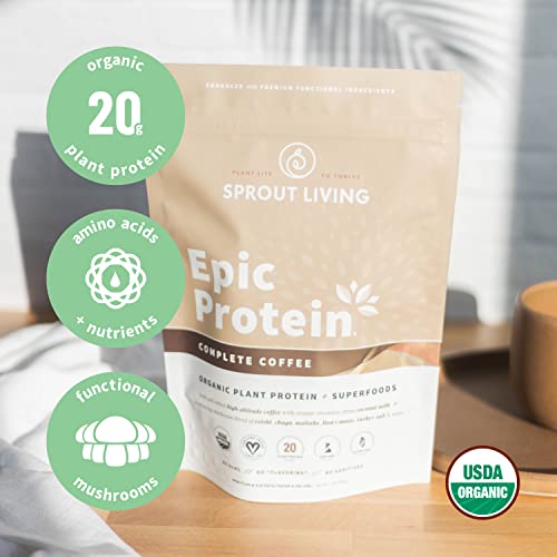 Sprout Living, Epic Protein, Plant Based Protein & Superfoods Powder, Complete Coffee - Maple Wellness Supplements