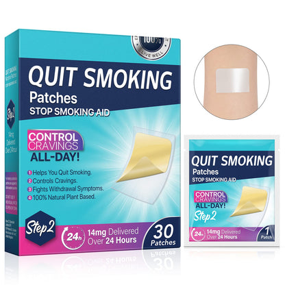 Step 2 Quit Smoking Patches, 14mg Stop Smoking Aids Patches, 30 Count Quit Smoking Stickers that Work with 2 Weeks, Helping Quit Patch, Easy & Effective Anti-Stickers - Maple Wellness Supplements