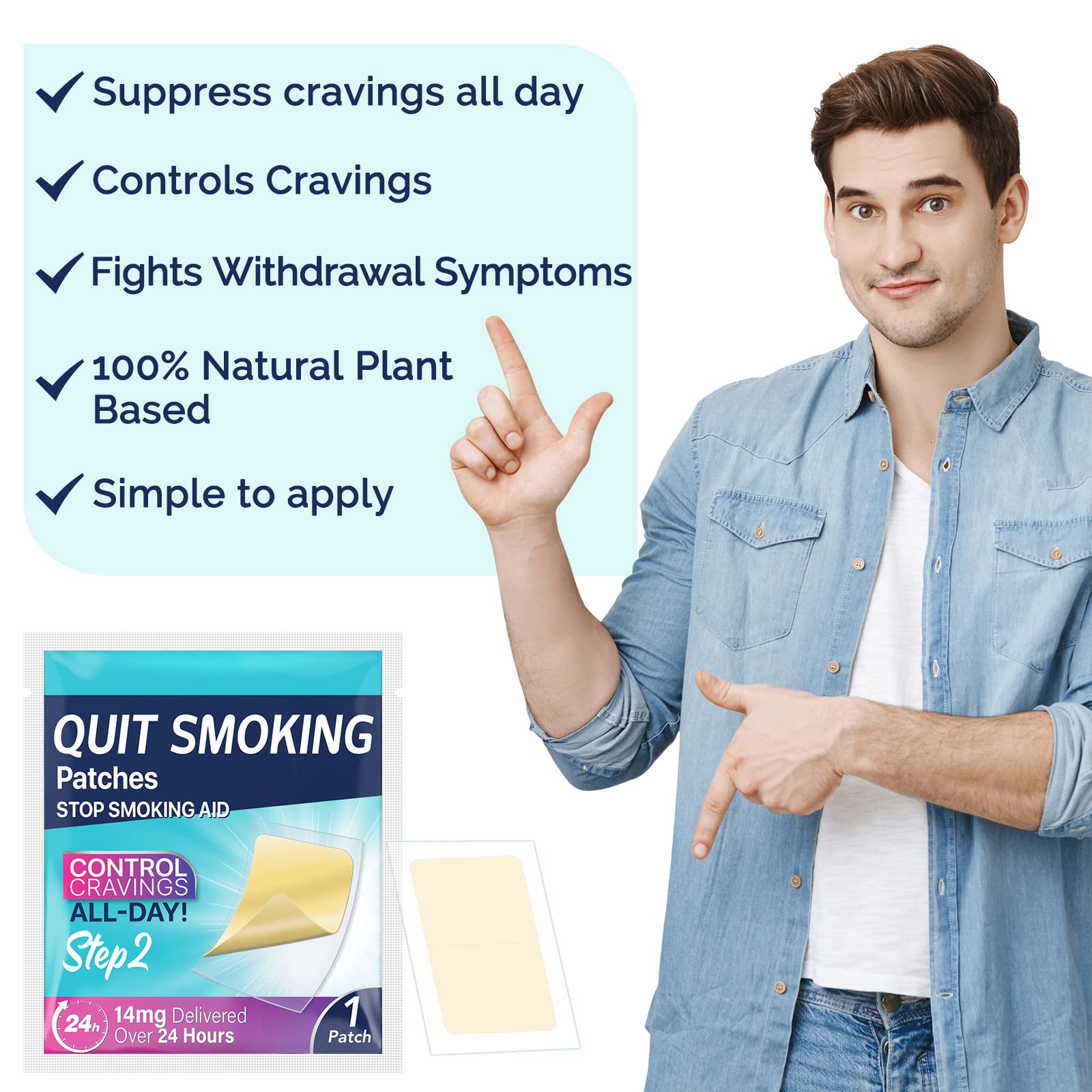 Step 2 Quit Smoking Patches, 14mg Stop Smoking Aids Patches, 30 Count Quit Smoking Stickers that Work with 2 Weeks, Helping Quit Patch, Easy & Effective Anti-Stickers - Maple Wellness Supplements