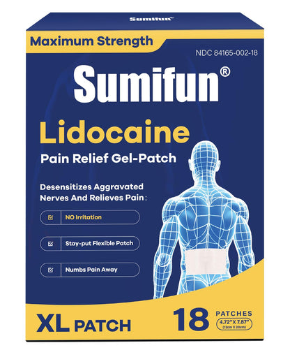 Sumifun 4% Lidocaine XL Pain Patches | Extra Large 4.72"x7.87" for Full Back & Thigh Coverage | Maximum Strength OTC Numbing | 8-Hour Medical Adhesion (X-Large, Count, 18) - Maple Wellness Supplements