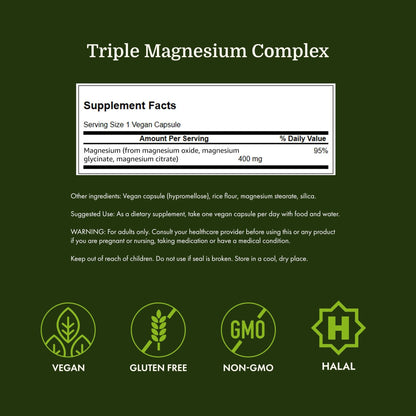 Swanson Triple Magnesium Complex - 100 Capsules, 400mg Each - Maple Wellness Supplements