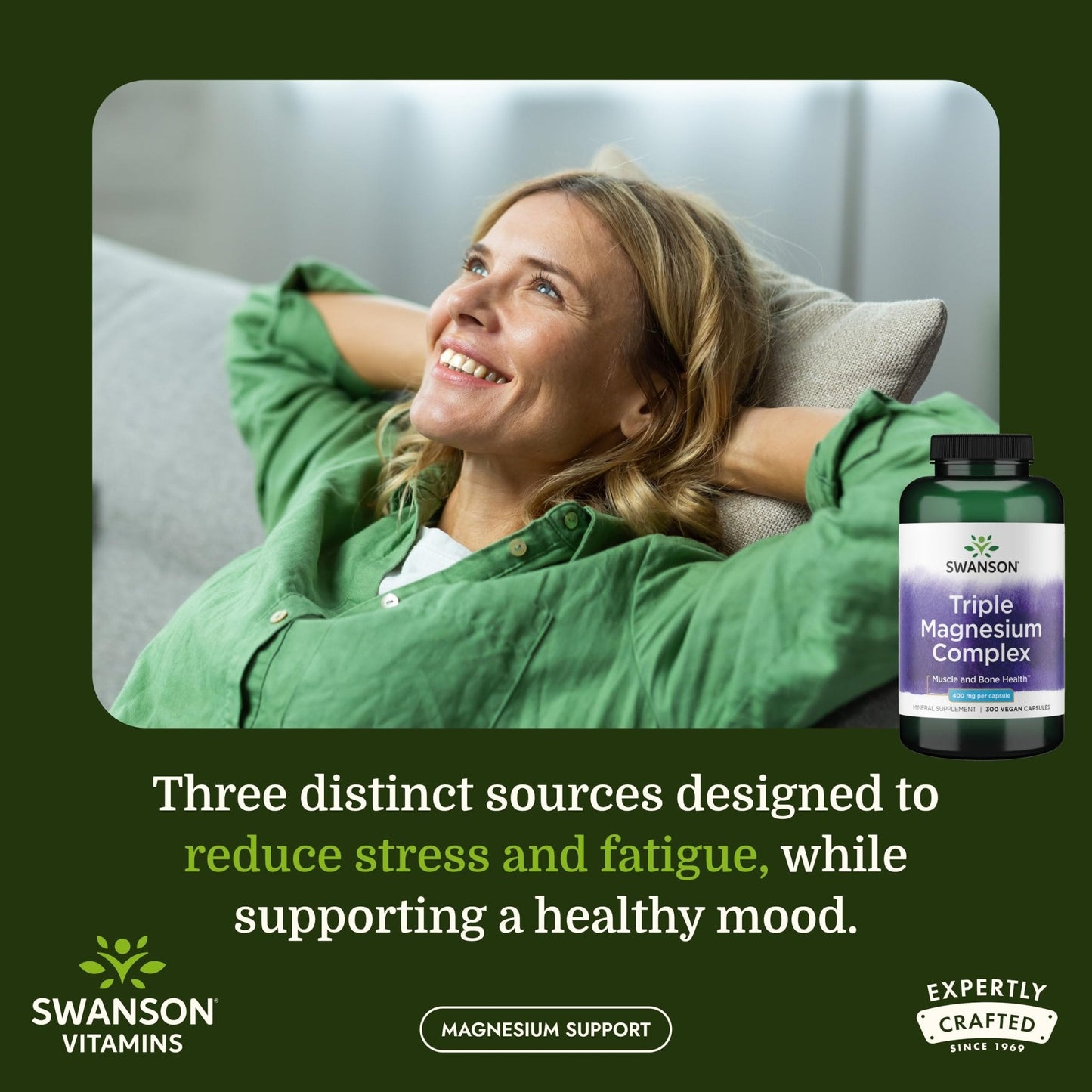 Swanson Triple Magnesium Complex Bone, Nerve, and Muscle Support Supplement for Adults Seeking Optimal Magnesium Absorption - 400 mg (300 Vegan Capsules) - Maple Wellness Supplements