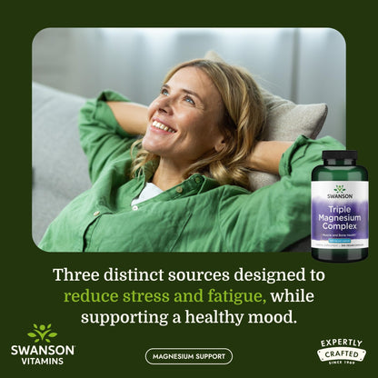Swanson Triple Magnesium Complex Bone, Nerve, and Muscle Support Supplement for Adults Seeking Optimal Magnesium Absorption - 400 mg (300 Vegan Capsules) - Maple Wellness Supplements