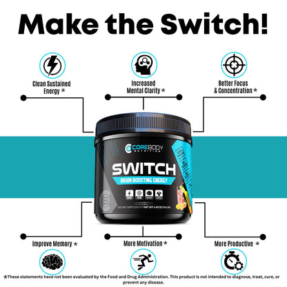 Switch, Brain Boosting Nootropic Energy Supplement Powder - Made in USA - Alpha GPC, NALT, Ashwagandha, Sugar Free Energy, Keto, Increase Mental Focus & Cognitive Function, Enhances Mood & Memory - Maple Wellness Supplements