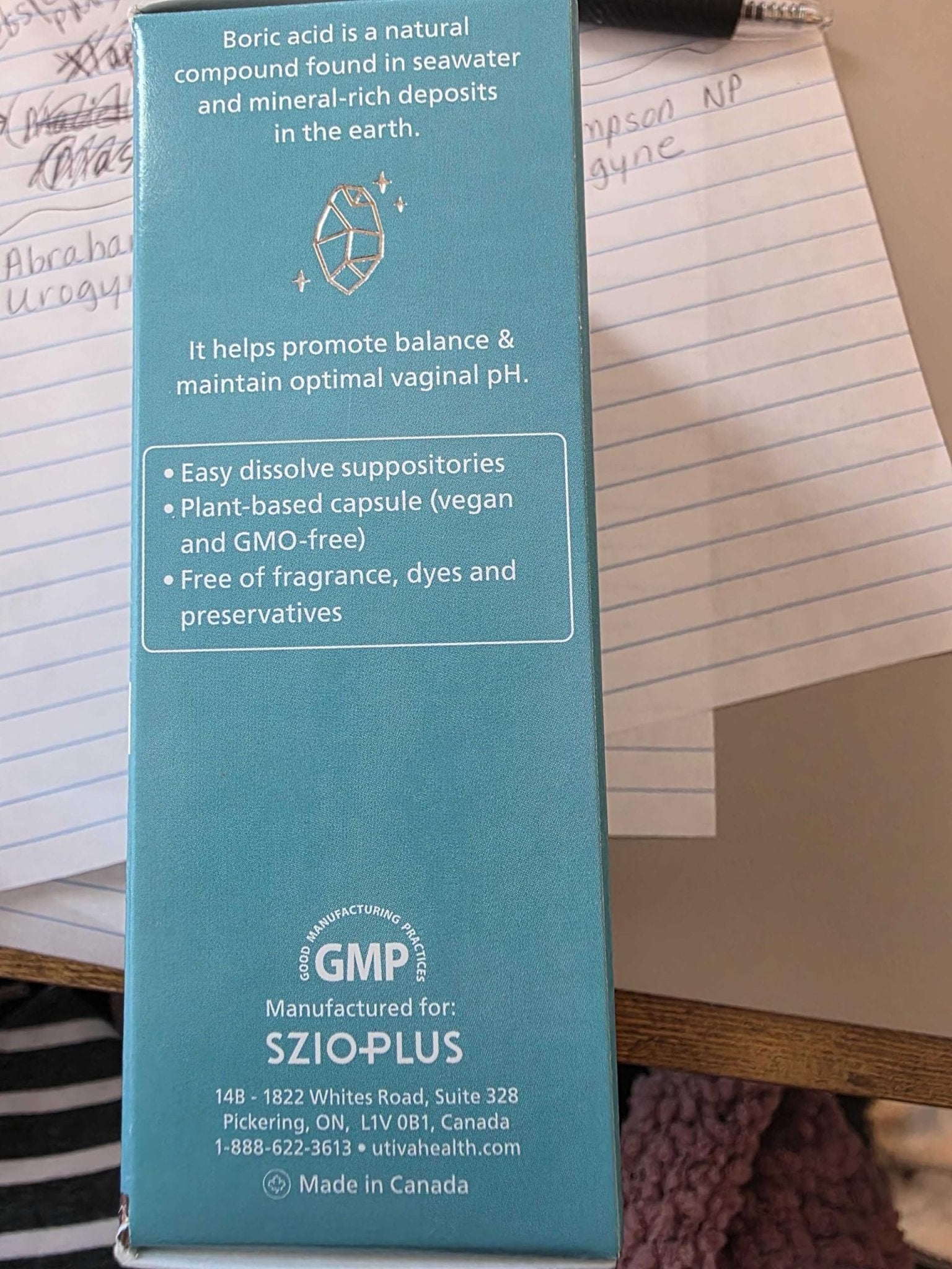 Szio+ Utiva Boric Acid Suppositories for Women - pH Balance - Feminine Care - 600mg Boric Acid to Lower pH and Support Vaginal Health, BV Treatment for Women, 30 Vaginal Suppositories - Maple Wellness Supplements