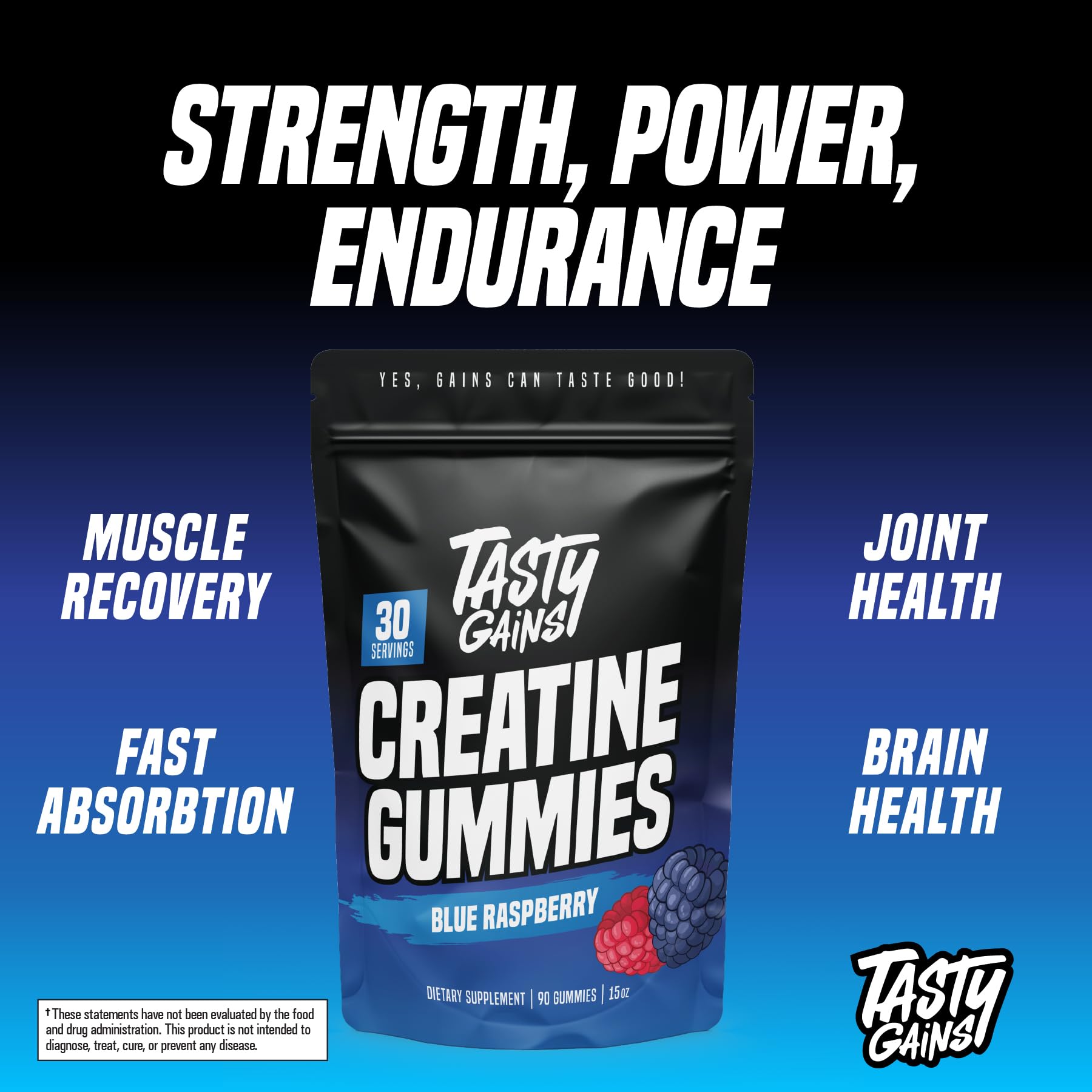 TASTY GAINS Creatine Gummies - 90g of Creatine Monohydrate - Workout Supplements - Build Muscle & Boost Strength for Men & Women - Made in USA - Maple Wellness Supplements