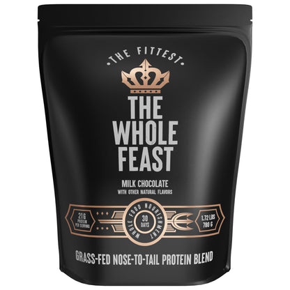 The Fittest Whole Feast Beef Protein Powder - Milk Chocolate - Grass Fed Nose to Tail Carnivore Blend Including Liver, Colostrum and Whole Bone - BCAAs - 14g Collagen, 21g Total Protein - Maple Wellness Supplements