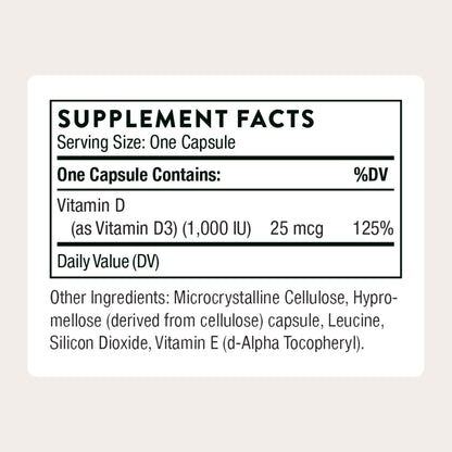 THORNE - Vitamin D3 Supplement - Supports Healthy Bones, Teeth, Muscles, Cardiovascular & Immune Function* - Gluten, Dairy & Soy-Free - 1,000 IU - 90 Servings - Maple Wellness Supplements