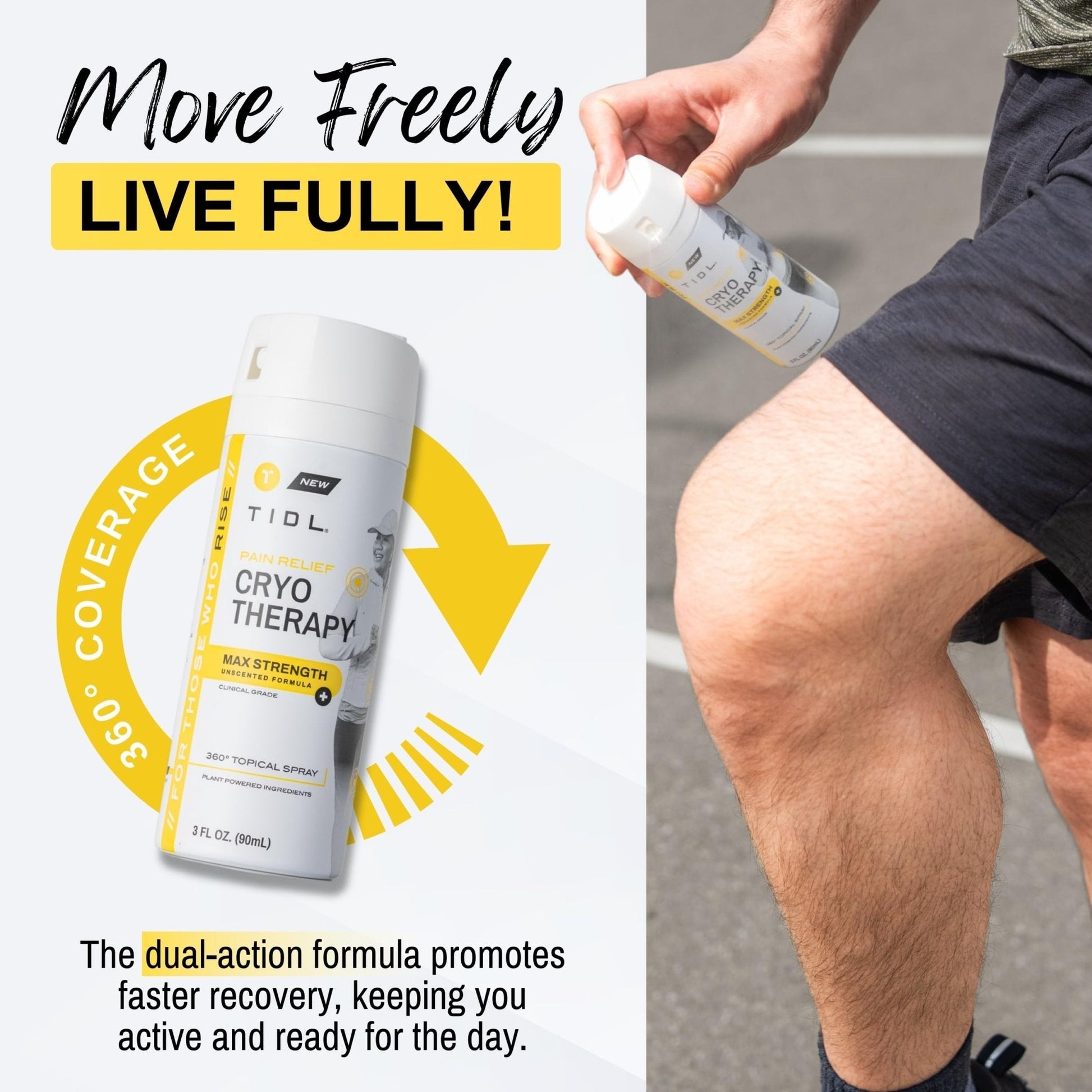TIDL Cryotherapy Pain Relief Spray, 3 Oz (Pack of 2) Max Strength for Fast-Acting Muscle, Joint & Neck Pain Relief, Plant-Based Menthol & Camphor Pain Reliever, Quick Drying Formula - Maple Wellness Supplements