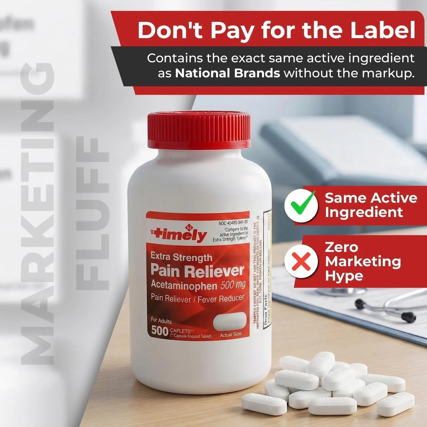 TIME-Cap Labs 500 Caplets Extra Strength Acetaminophen 500mg - Pain Reliever & Fever Reducer for Adults, Helps with Headaches, Backaches, Muscle Pain, Toothaches, Arthritis & Menstrual Cramps - Maple Wellness Supplements