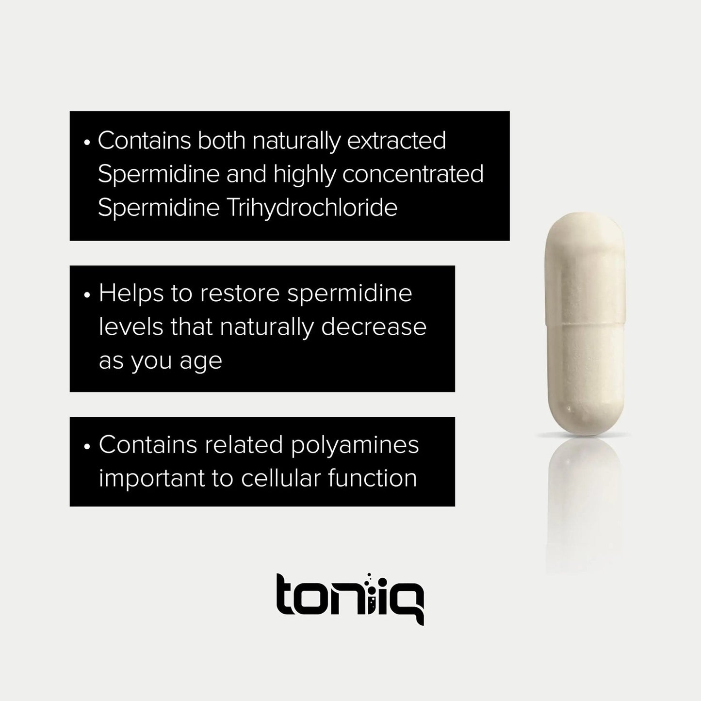 Toniiq 22mg Ultra Concentrated Spermidine Supplement -Spermidine Supplements for Men and Women - Rice Germ Extract and Trihydrochloride Complex Blend - 60 Vegetarian Capsules - 30 Servings - Maple Wellness Supplements