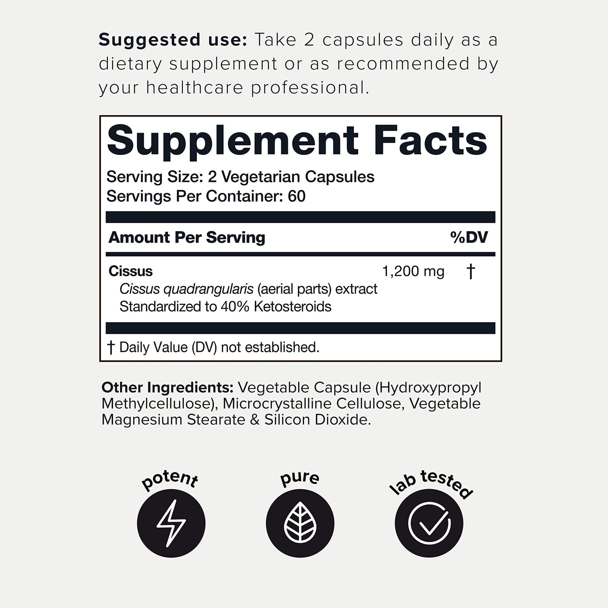 Toniiq Cissus Quadrangularis Capsules - Min. 40% Ketosteroids - Ultra High Strength Tendon and Joint Support Supplement - 1200mg Concentrated Cissus Extract - Wild Harvested in India - 120 Caps - Maple Wellness Supplements