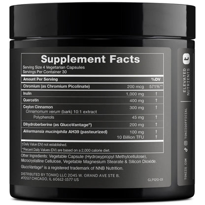 Toniiq GLP-1 Support — with Clinically Studied, Patented GlucoVantage® Dihydroberberine and Akkermansia — Appetite and Fullness Support — 120 Capsules (60-Day Supply) - Maple Wellness Supplements