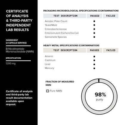 Toniiq NMN Supplement 1200mg - Third Party Tested Stabilized Capsules - 98% Highly Purified for NAD + - 60 Capsules Nicotinamide Mononucleotide Booster Supplement - Maple Wellness Supplements