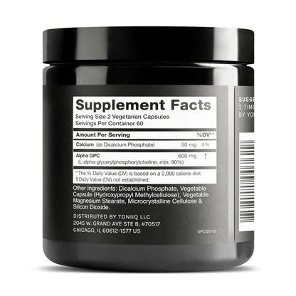 Toniiq Ultra High Purity Alpha GPC Capsules - 600mg Concentrated Formula - 90%+ Highly Purified and Bioavailable Nootropic - 120 Capsules Alpha GPC Supplement - Maple Wellness Supplements
