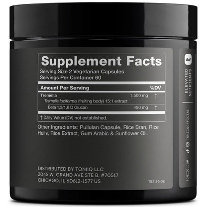 Tremella Mushroom Ultra High Potency 15:1 Extract with 30% Beta Glucans - Pure & Concentrated Formula - Third-Party Lab Tested for Purity & Quality - 120 Capsules - Maple Wellness Supplements