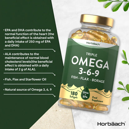 Triple Omega 3 6 9 Capsules | 180 Count | High Strength Supplement with DHA - Maple Wellness Supplements