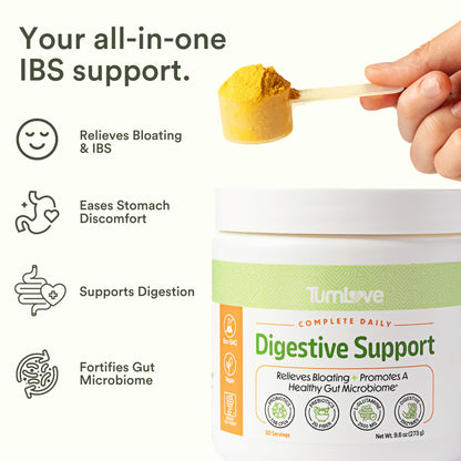 TumLove IBS Relief & Digestive Support Powder – Low FODMAP Certified, Probiotics, Prebiotics, Digestive Enzymes, L-Glutamine & 5 Soothing Herbs - Maple Wellness Supplements