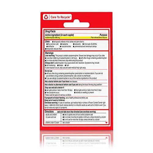 Tylenol Extra Strength 500 mg Acetaminophen Caplets, Pain Reliever & Fever Reducer, Acetaminophen for Minor Arthritis Pain, Headache, Backache & Menstrual Pain Relief, Travel Size, 6 Ct - Maple Wellness Supplements