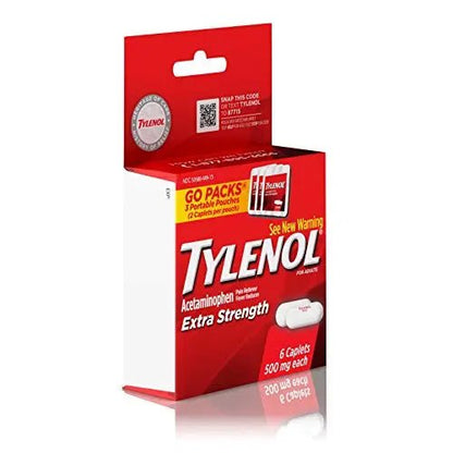 Tylenol Extra Strength 500 mg Acetaminophen Caplets, Pain Reliever & Fever Reducer, Acetaminophen for Minor Arthritis Pain, Headache, Backache & Menstrual Pain Relief, Travel Size, 6 Ct - Maple Wellness Supplements