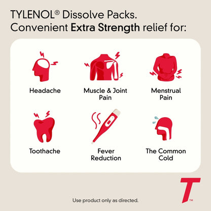 Tylenol Extra Strength Dissolve Powder Packs, 500 mg Acetaminophen Pain Reliever & Fever Reducer Medicine, Fast Relief for Minor Aches & Pains, Ibuprofen- & Aspirin-Free, On-the-Go Berry Flavor, 32 Ct - Maple Wellness Supplements