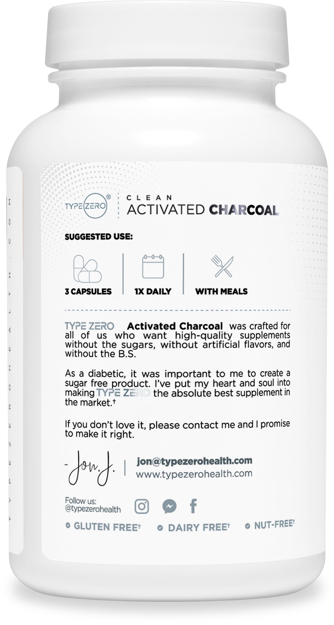Type Zero Activated Charcoal Capsules (180 Count) - 60 Servings, 780mg Per Serving, from Coconut Shell, Non-GMO, Gluten-Free - Maple Wellness Supplements