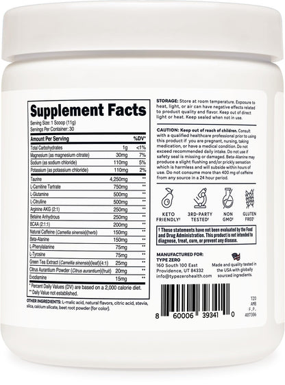 Type Zero AminoBurn (Watermelon Flavored) - Vegan Amino Acids BCAA Drink Sugar-Free Energy Drink Powder & Amino Acids Supplement - Natural Energy - Maple Wellness Supplements