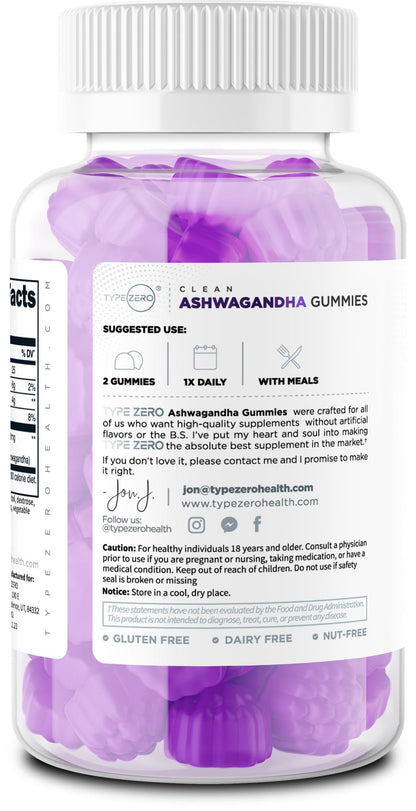 Type Zero Ashwagandha Gummies 1,200mg, 60 Gummies - Ashwagandha Herbal Extract Supplement - 30 Servings, Gluten Free, Non-GMO - Maple Wellness Supplements