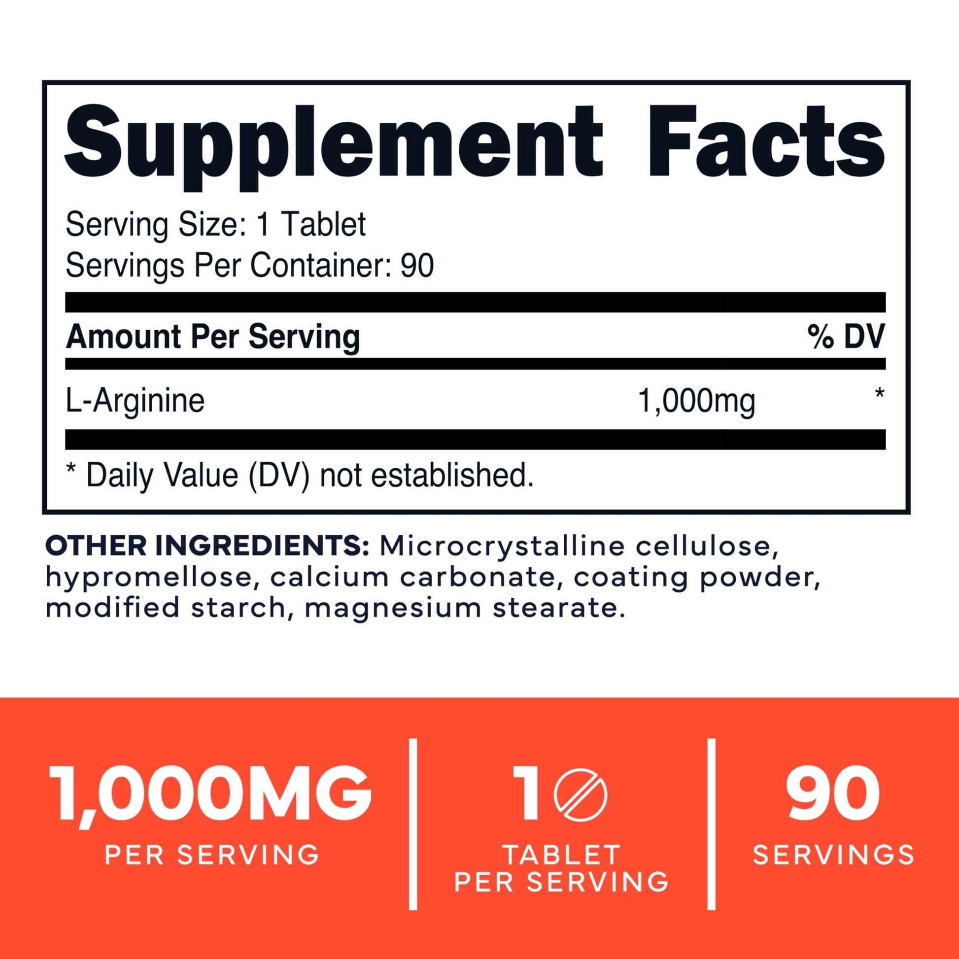 Type Zero L-Arginine 90 Tablets 1,000 mg per Serving - Non-GMO - Maple Wellness Supplements