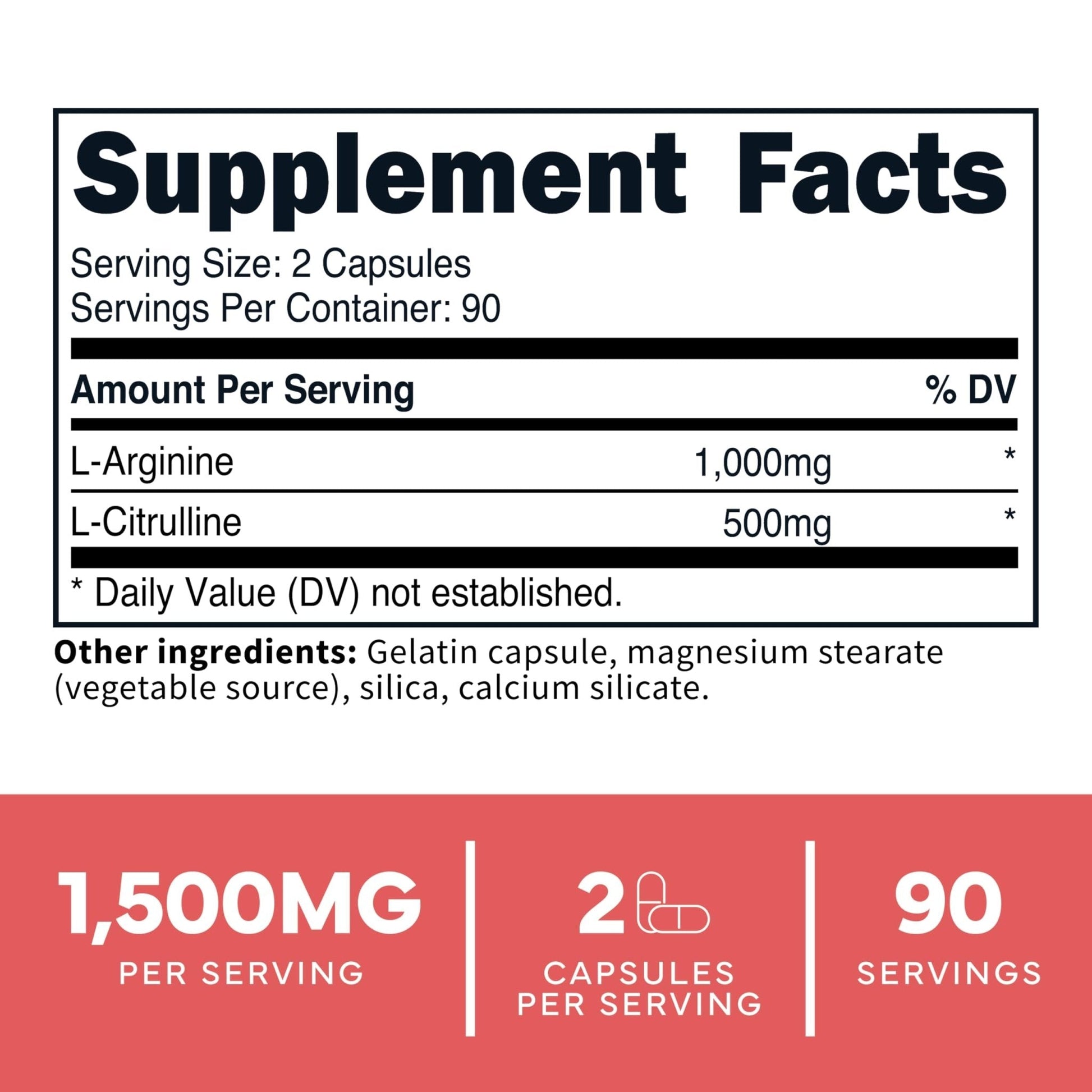 Type Zero L-Arginine + L-Citrulline Supplement (1500mg) - Nitric Oxide Booster - Clean, Keto-Friendly, GMO-Free, 180 Capsules, 90 Servings - Maple Wellness Supplements