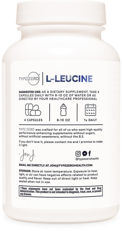 Type Zero L-Leucine Capsules (2000mg per Serving) 120 Capsules - 30 Servings - Maple Wellness Supplements