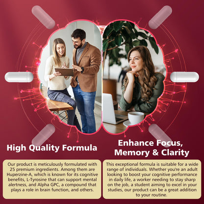 UIMISX Brain Supplement for Mental Alertness, Memory, Focus & Energy, Alpha GPC, Huperzine-A, L-Tyrosine, Phosphatidylserine, Vitamins B6 B12, High Absorption, 90 Capsules - Maple Wellness Supplements