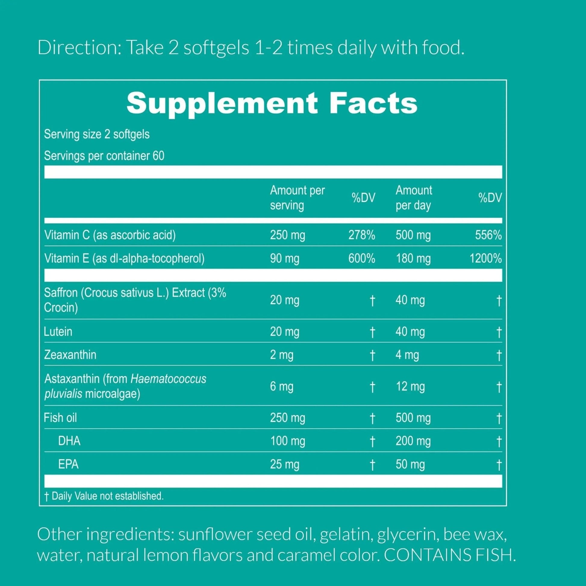 UpNourish AREDS 2 Plus Eye Vitamin Supplement, AREDS 2 Zinc Free Formula with Lutein, Zeaxanthin, Saffron, Astaxanthin & DHA - 120 softgels - Maple Wellness Supplements