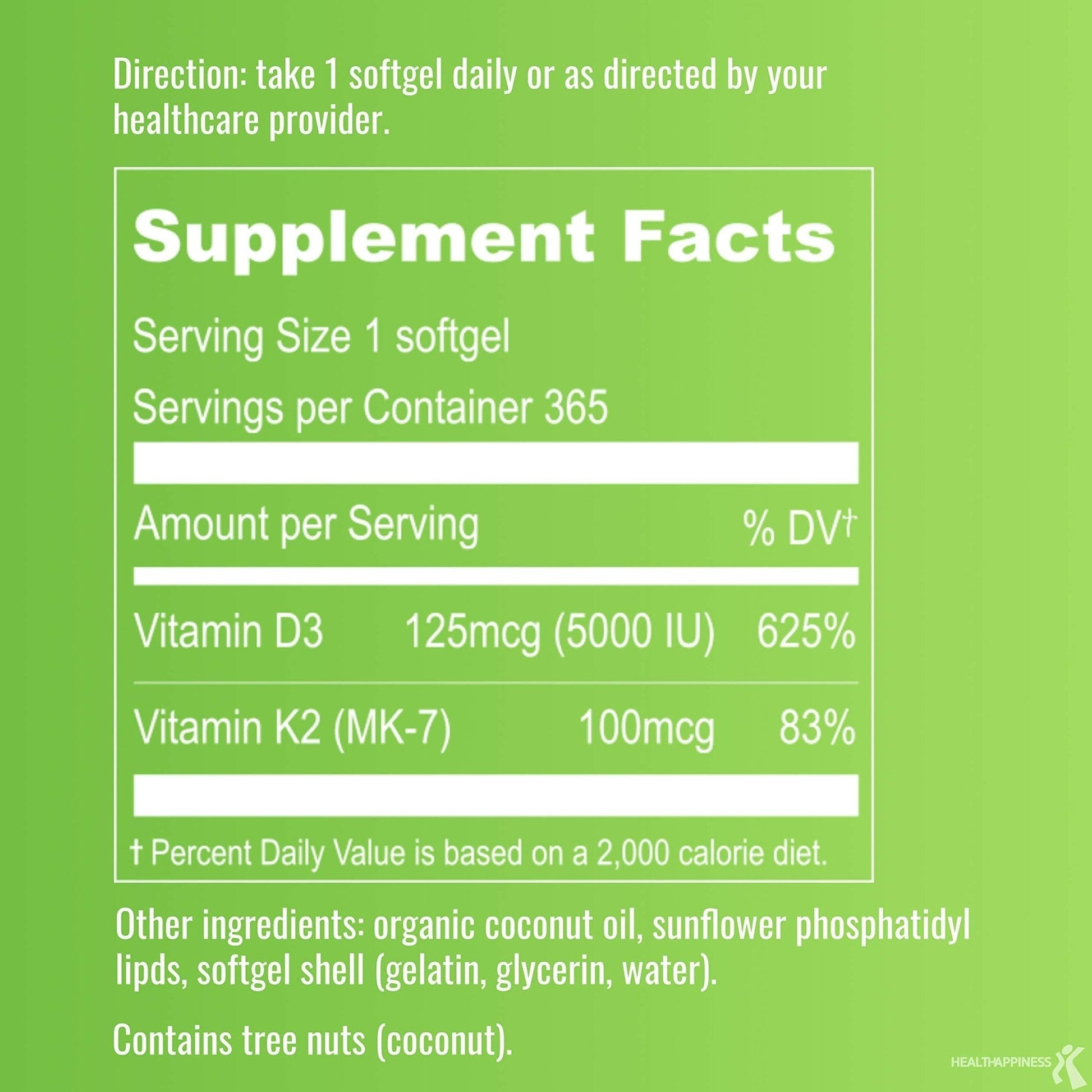 UpNourish Liposomal D3 K2 MK-7 – 365 Mini softgels with Organic Coconut Oil - 5000 IU 125 mcg Vitamin D3 and 100 mcg Vitamin k2 - Maple Wellness Supplements