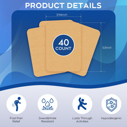 Uposiut Lidocaine 4% Patches - Extra Strength Lidocaine Patches (40 Patches), for Neck, Shoulder, Back, Knee, and Ankle Muscles, 12-Hour Effectiveness-A001L - Maple Wellness Supplements