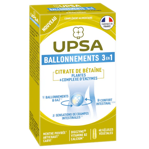 UPSA Ballonnements 3 en 1 : citrate de betaine and plants - 40 vegetable capsule - Maple Wellness Supplements