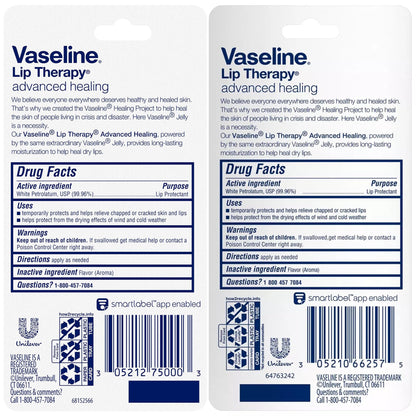 Vaseline Lip Therapy Advanced Healing 3-Pack – White Petroleum Moisturizing Lip Balm for Extremely Dry Lips, 0.35 Oz Ea - Maple Wellness Supplements