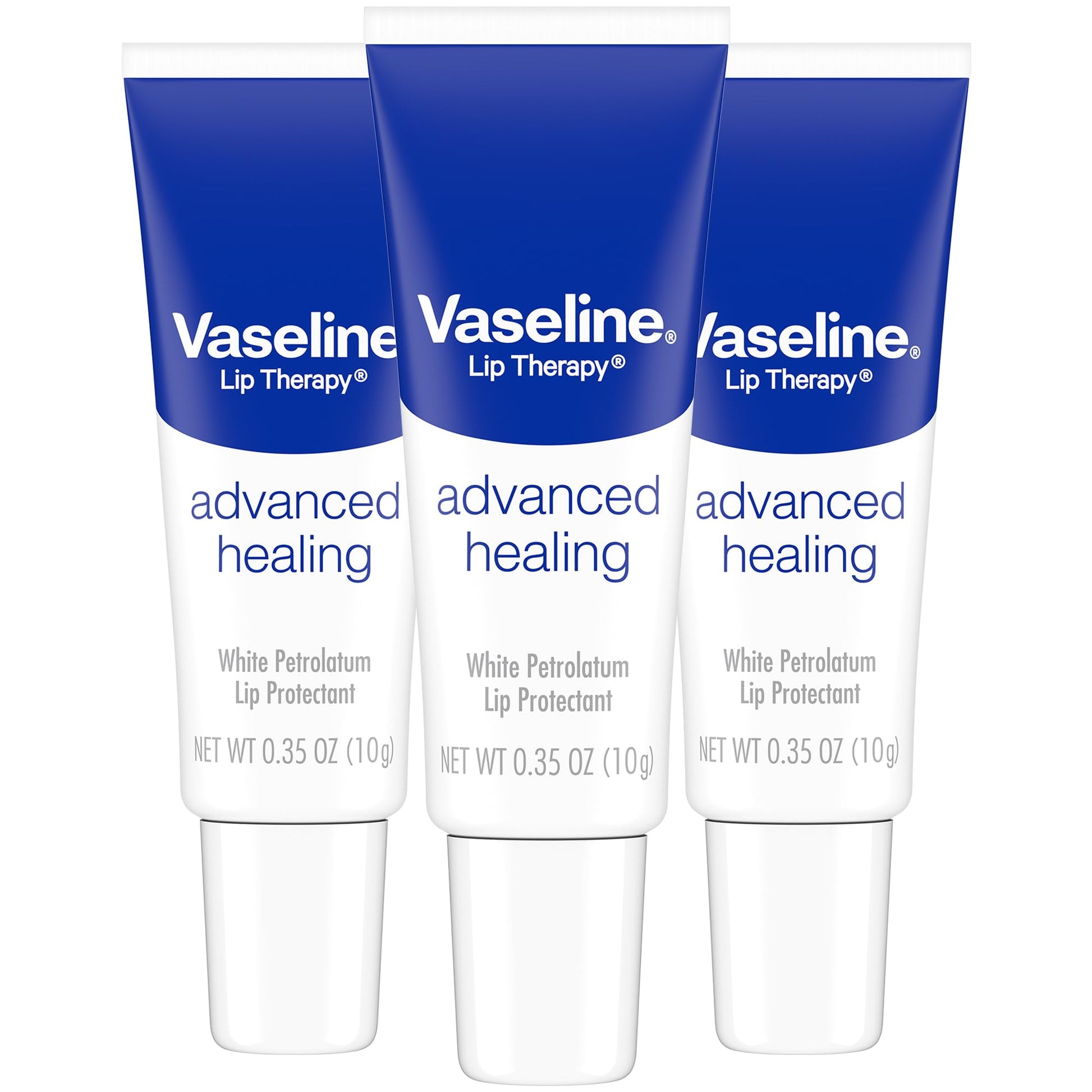 Vaseline Lip Therapy Advanced Healing 3-Pack – White Petroleum Moisturizing Lip Balm for Extremely Dry Lips, 0.35 Oz Ea - Maple Wellness Supplements