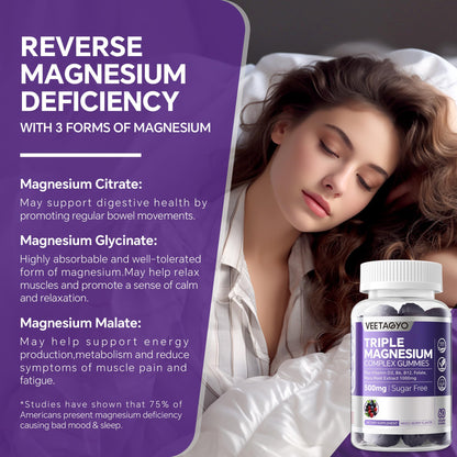 VEETAGYO Magnesium Gummies 500mg 400mg | High Absorption, Bone, Nerves, Muscle | 3 Forms of Magnesium Complex Supplement Glycinate,Taurate,Malate - Maple Wellness Supplements