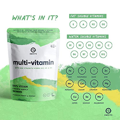 Vegan Multivitamins & Minerals - With High Strength Vitamin B12, D3, K2 & Iron - Maple Wellness Supplements