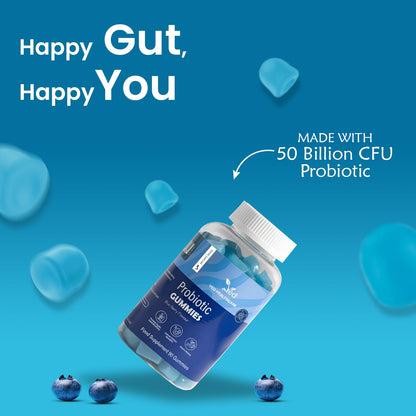 Vegan Probiotic Gummies with Prebiotics, Blueberry Flavour, 2 Gummies Daily (90 Count), 45 Days Supply, Non-GMO, Gluten Free, - Maple Wellness Supplements