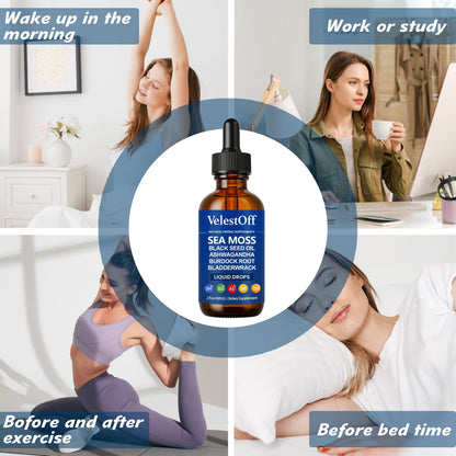 Velestoff Irish Seamoss Thyroid Hormone Regulator, Velestoff Thyroid Support Drops | Sea Moss, Black Seed Oil, Ashwagandha, Burdock Root, Bladderwrack, Hormone Balance & Support - 2 FL.OZ (1 Pcs) - Maple Wellness Supplements