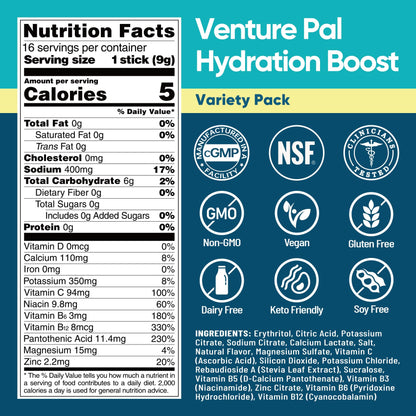 Venture Pal Sugar Free Electrolyte Powder Packets - Liquid Daily IV Hydration Packets for Rapid Rehydration | 7 Electrolytes & 5 Vitamins | Keto Friendly - Maple Wellness Supplements
