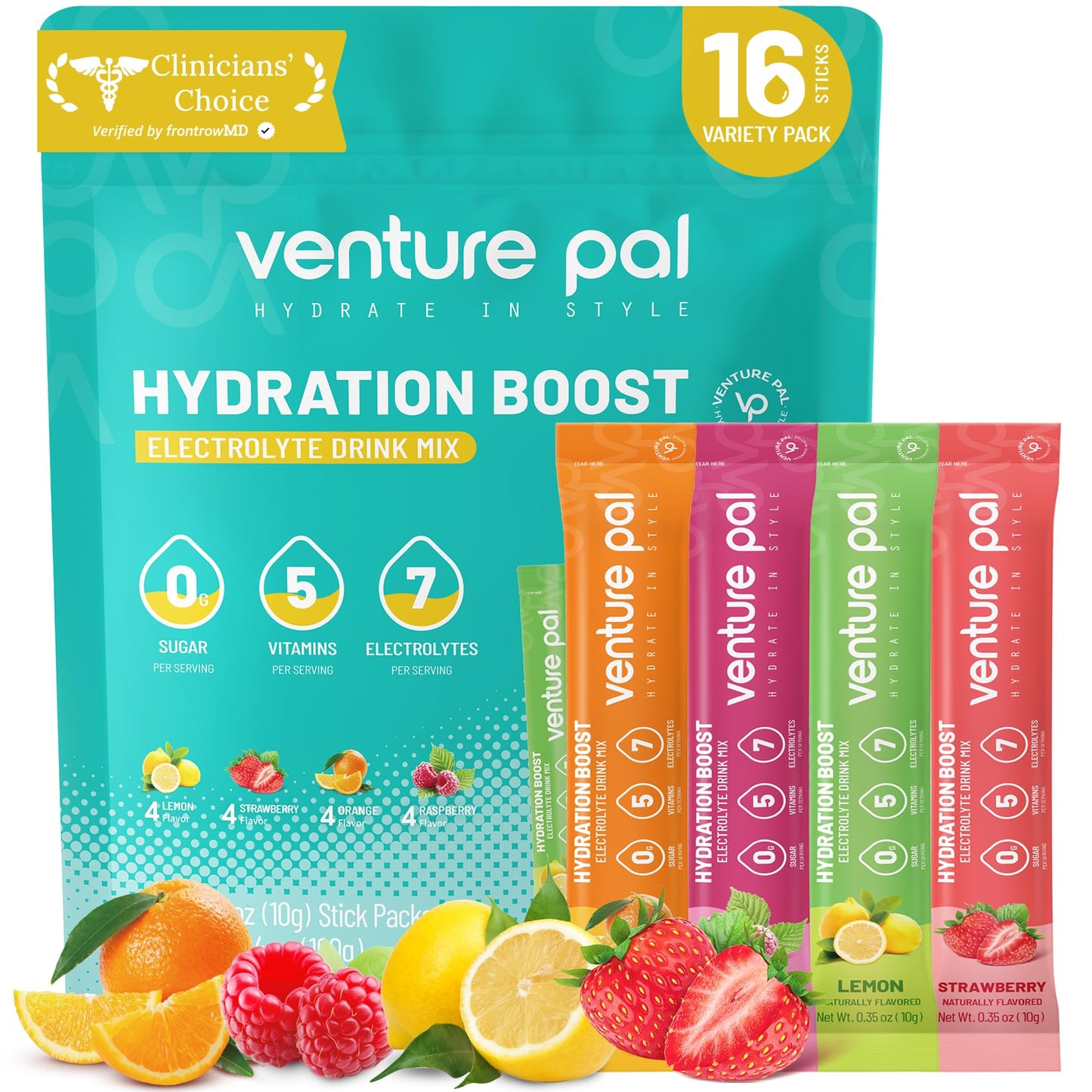 Venture Pal Sugar Free Electrolytes Powder Packets - Liquid Daily IV Hydration Packets | Instantly Hydrating & Party Recovery | 5 Vitamins & 7 Electrolytes - Maple Wellness Supplements
